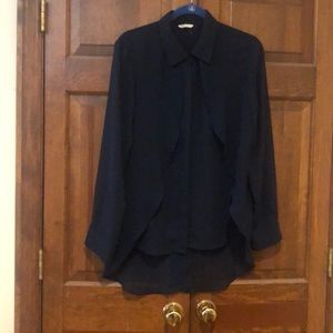 Dk blue Cato long see thru sleeve button down with front flaps